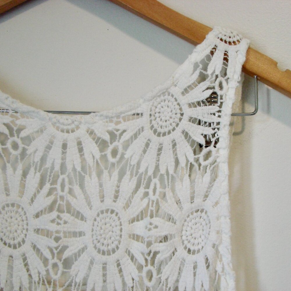 Forever 21 White Floral Crochet Lace Bathing Suit Bikini Cover Up Daisy Medium - Picture 5 of 14